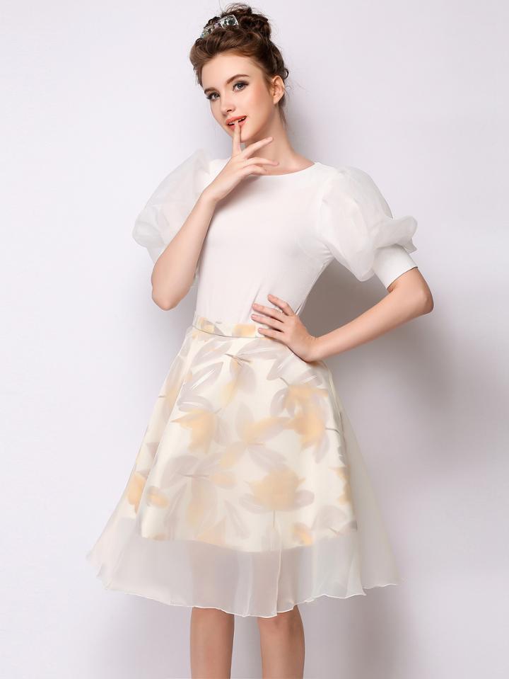 Romwe Print Layered Zipper Waist A Line Skirt