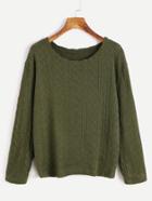 Romwe Army Green Long Sleeve Textured Sweater
