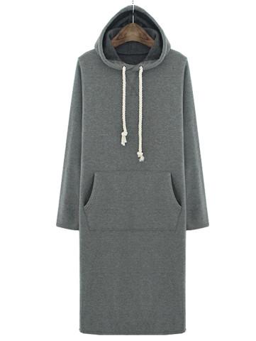 Romwe Hooded Long Sleeve Pocket Grey Dress