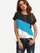 Romwe Color Block Buttoned Keyhole Back Top