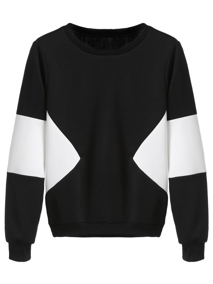 Romwe Black Color Block Round Neck Sweatshirt