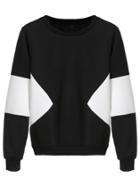 Romwe Black Color Block Round Neck Sweatshirt
