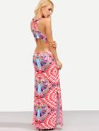 Romwe Multicolor Tribal Print Cutout Maxi Tank Dress