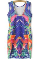 Romwe Floral Print Slim Bodycon Dress