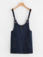 Romwe Dark Wash Detachable Strap Denim Overall Dress
