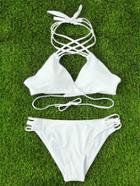 Romwe Criss Cross Strappy Wrap Bikini Set