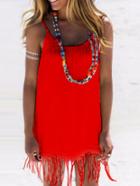 Romwe Spaghetti Strap Criss Cross Back Fringe Dress