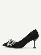 Romwe Checked Bow Decorated Pointed Toe Pumps