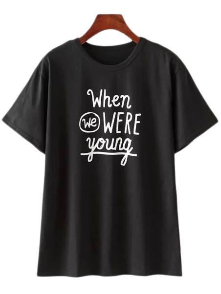 Romwe Black Short Sleeve Letter Print Casual T-shirt