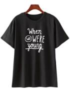 Romwe Black Short Sleeve Letter Print Casual T-shirt