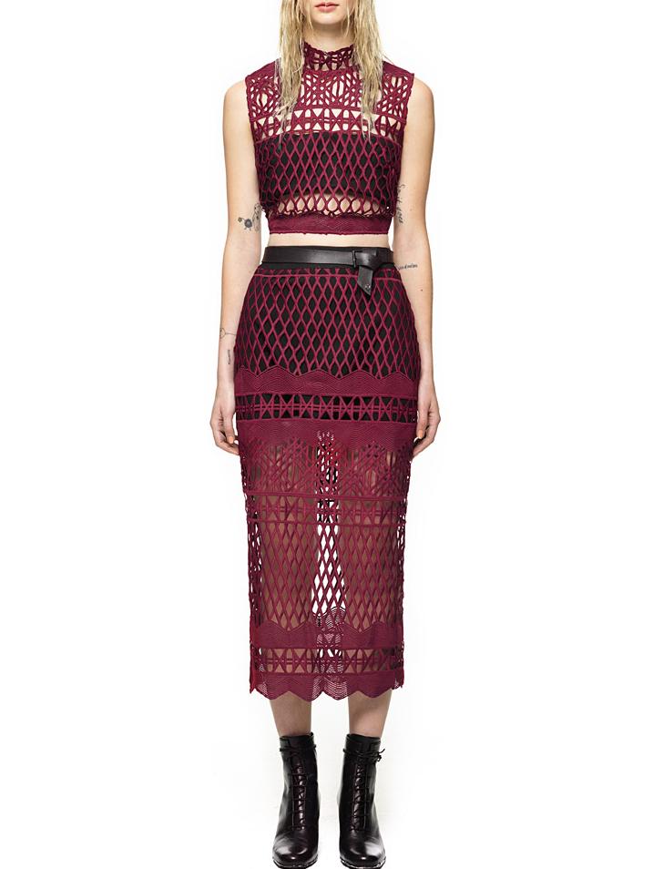 Romwe Stand Collar Hollow Tank Top With Zipper Red Skirt