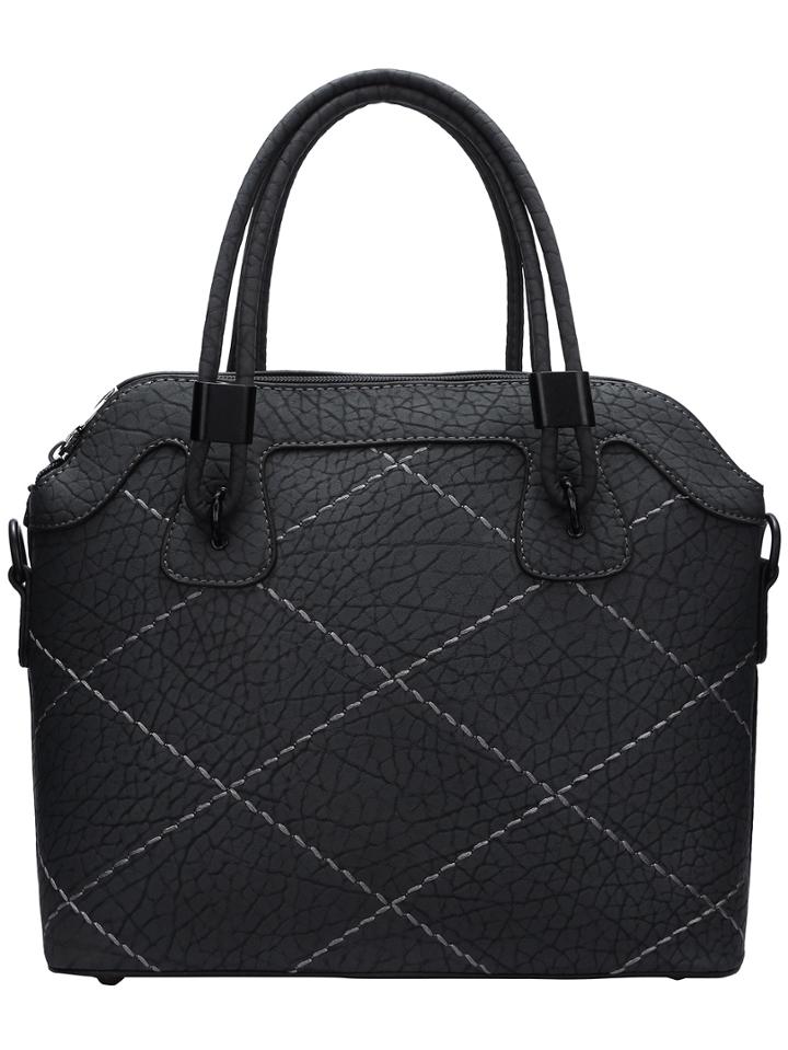 Romwe Gray Quilted Pu Tote Bag