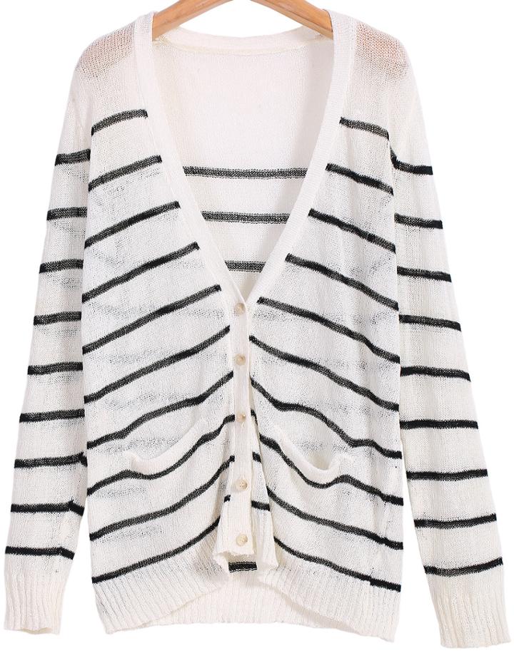 Romwe V Neck Striped Cardigan