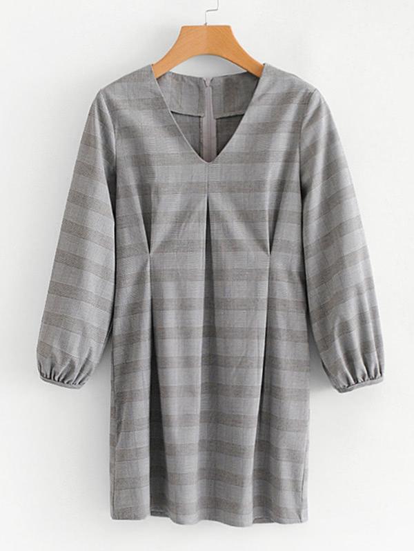 Romwe V Neckline Glen Plaid Dress