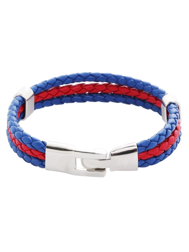 Romwe Contrast Faux Leather Layered Braided Bracelet