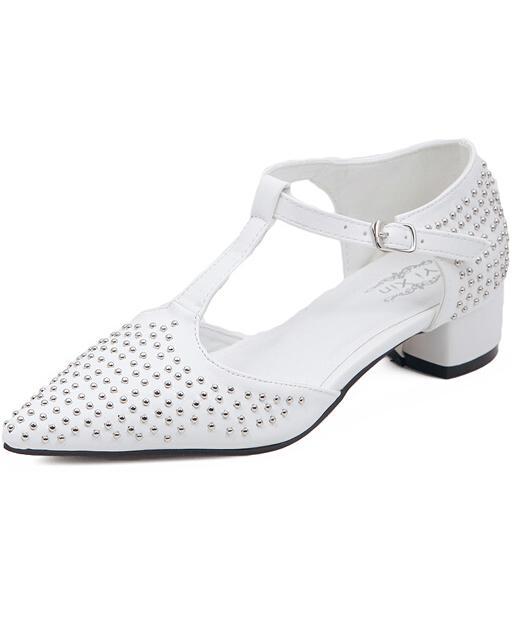 Romwe White With Rivet Slingbacks Low Heeled Sandals