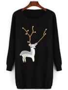 Romwe Round Neck Deer Patterned Sweater Dress