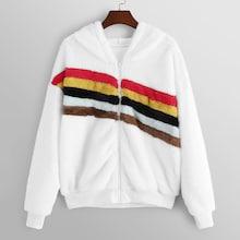Romwe Striped Panel Zip Up Hooded Jacket