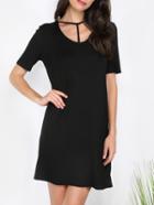 Romwe Black Short Sleeve Dress