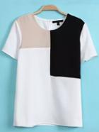 Romwe Color-block Round Neck T-shirt