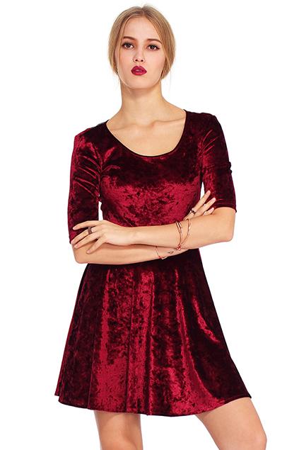 Romwe Mesh Back Velvet Dress