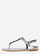 Romwe Silver Five-pointed Star Buckle Strap Flip Sandals