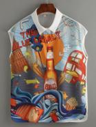 Romwe Multicolor Printed Sleeveless Chiffon Blouse