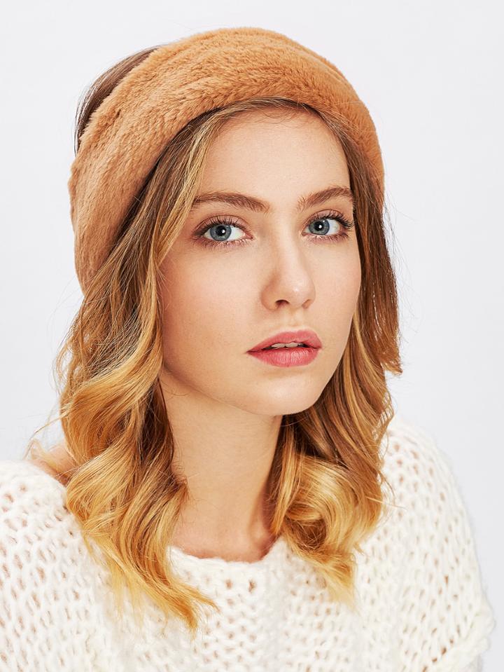 Romwe Faux Fur Overlay Elastic Headband