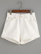 Romwe White Cuffed Denim Shorts