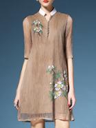 Romwe Camel Pleated Print Shift Dress