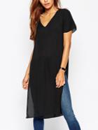 Romwe V Neck Short Sleeve Slit T-shirt