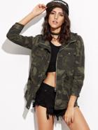 Romwe Camo Print Drawstring Pockets Coat