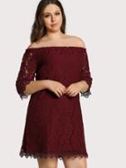 Romwe Off Shoulder Lace Overlay Dress
