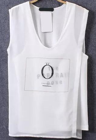 Romwe Letters Print Split Chiffon T-shirt