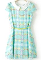 Romwe Doll Collar Graphic Print Chiffon Dress