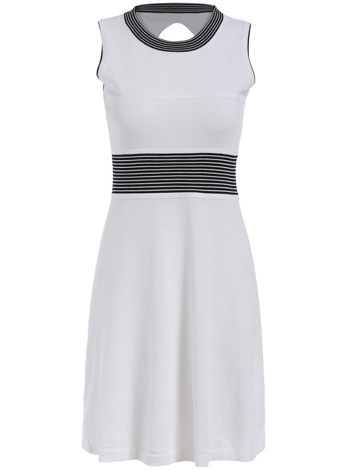 Romwe Striped Hollow Knit White Dress