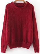 Romwe Red Hollow Out Crew Neck Sweater