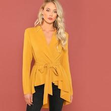 Romwe Asymmetrical Hem Belted Coat