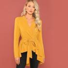Romwe Asymmetrical Hem Belted Coat