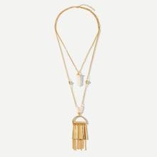 Romwe Bar & Chain Tassel Layered Pendant Necklace