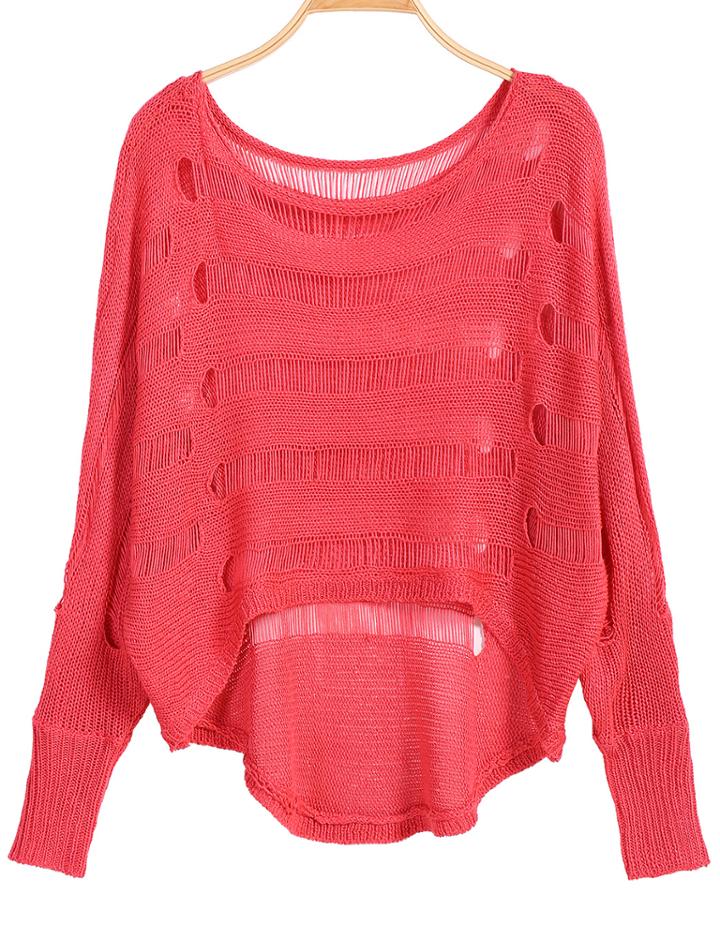 Romwe Ripped Dipped Hem Knit Sweater