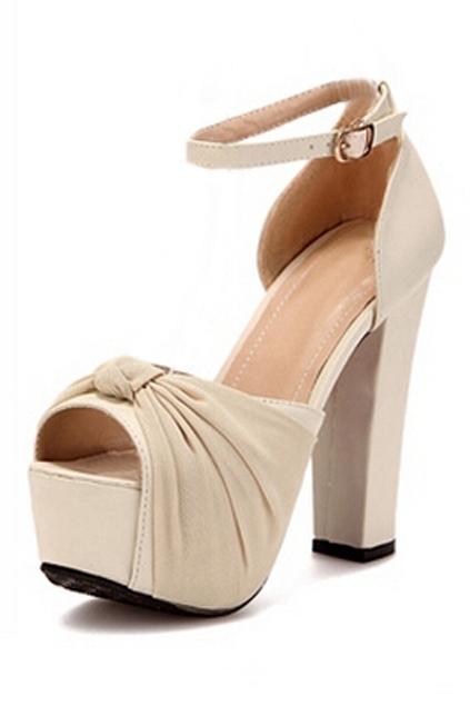 Romwe Romwe Bowknot Peep-toe Buckled Apricot High Heels