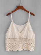 Romwe Apricot V Neck Scallop Crochet Applique Cami Top