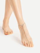 Romwe Metal Flower Detail Anklet With Toe Ring