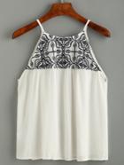 Romwe White Embroidered Crinkle Cami Top
