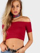 Romwe Bardot Neckline Formfitting Crop Top