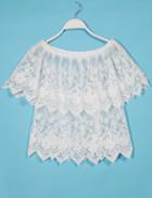 Romwe Embroidery Sheer Lace Layered Off The Shoulder Top