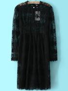 Romwe Crochet Lace Pleated Black Dress