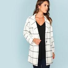 Romwe Single Button Waterfall Grid Coat