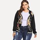 Romwe Plus Zip Front Hoodie Chain Print Jacket